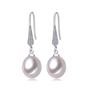 Natural Freshwater Pearl Earrings Ear Hook Women's Earrings Foreign Trade Explosions S925 Sterling Silver Jewelry Wholesale Drop-shaped Pearl