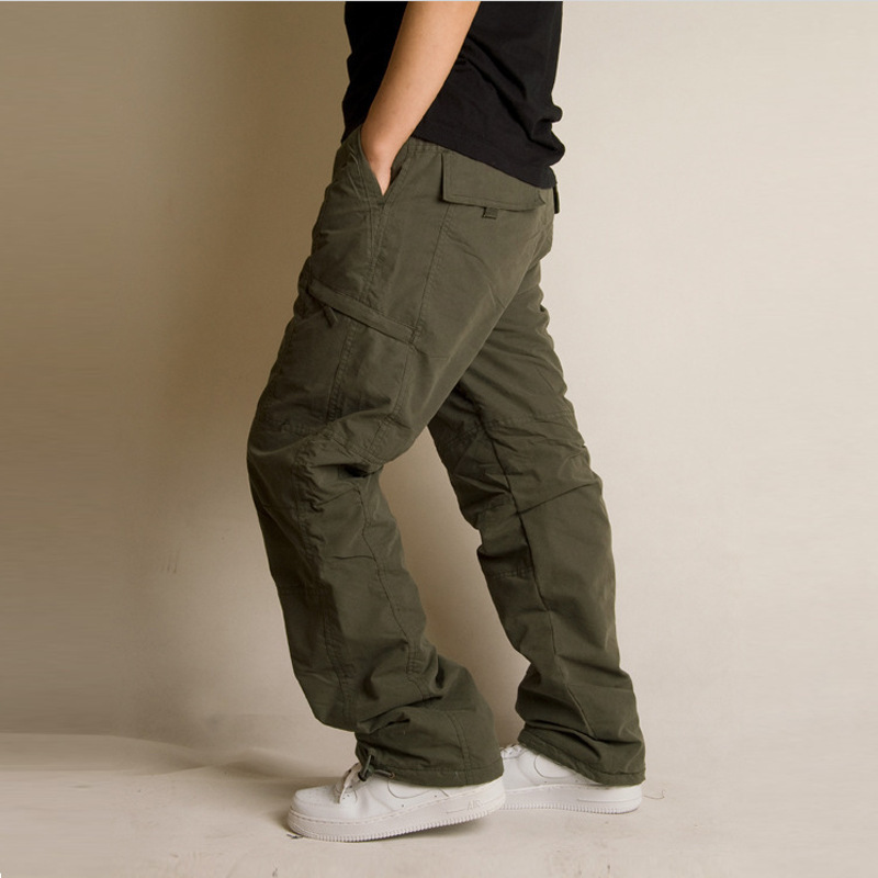 Outdoor Horizontal Zipper Cotton Pants Thickeneded Warm Fleece-Lined Cargo Pants Assault Pants Polar Fleece Winter Pants Casual Pants for Men and the Elderly