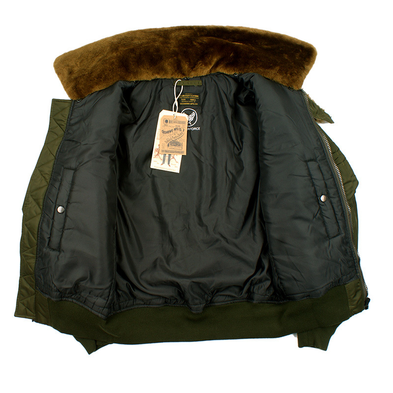 Nueva Fuerza Aérea B-15 chaqueta traje de vuelo Cuello de piel desmontable B-15 chaqueta de vuelo de los hombres y las mujeres de algodón acolchado chaqueta