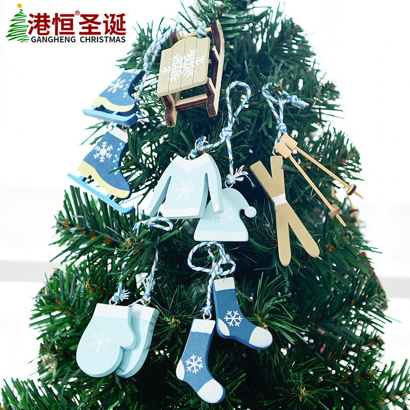 Árbol de Navidad colgante decoraciones de Navidad de madera pintado trineo medias de Navidad guantes creativo colgante de Navidad en caja