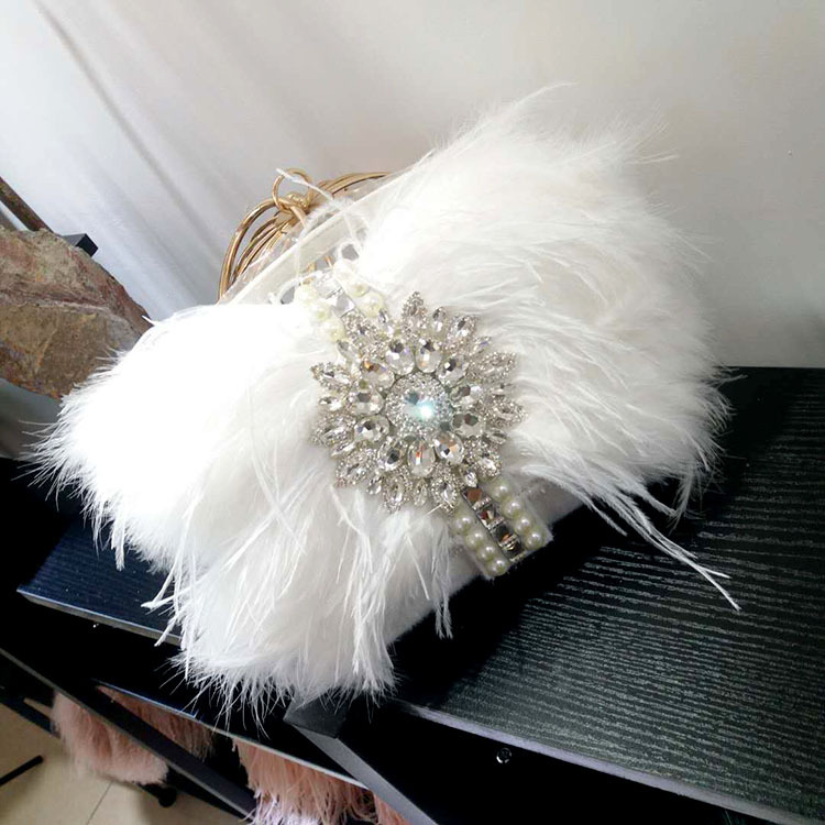 Thai Trendy Fashion Women's Bag - Ostrich Feather Party Clutch, Shoulder Chain Bag, Light Luxury - Thumbnail 8