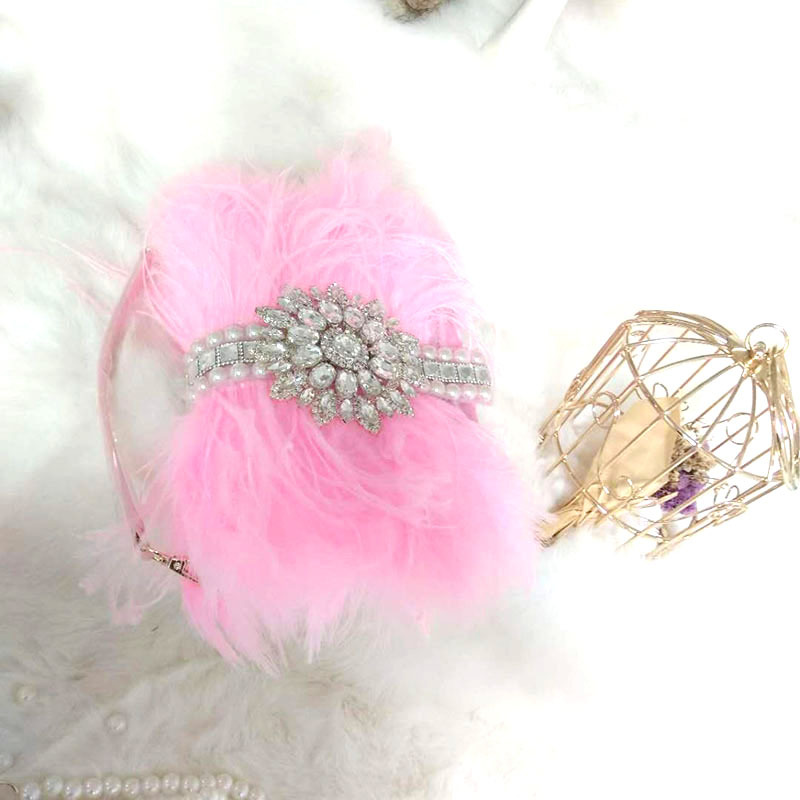 Thai Trendy Fashion Women's Bag - Ostrich Feather Party Clutch, Shoulder Chain Bag, Light Luxury - Thumbnail 7