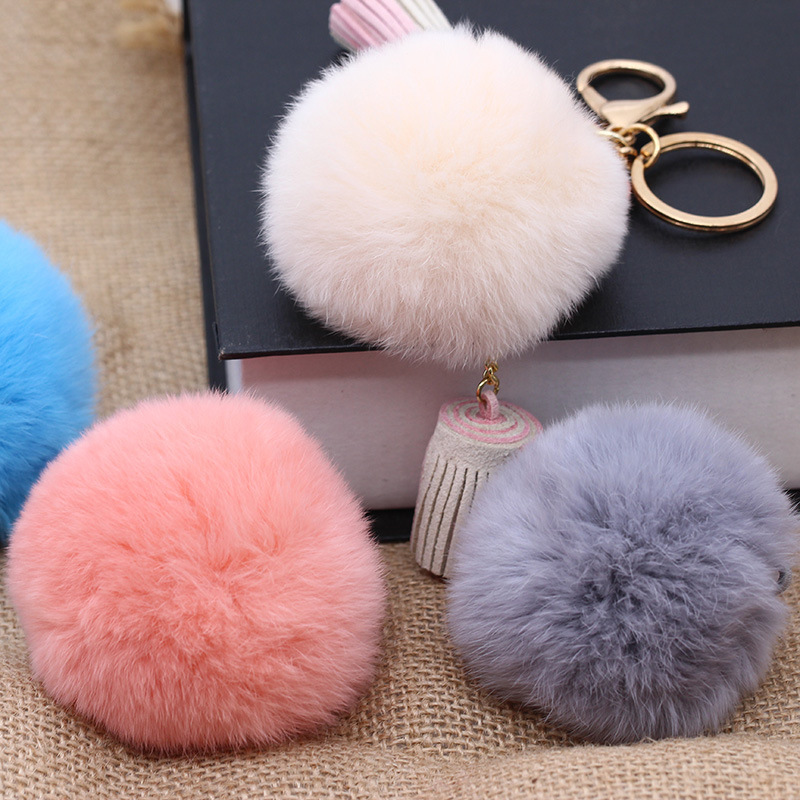 Big 8cm Rex rabbit fur ball real rabbit fur ball men's and women's jewelry key chain rack mobile phone fur ball