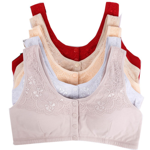 Front-closure lace bra for middle-aged and elderly women without underwire, sleep nursing sports bra, wholesale