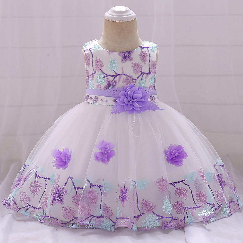 Cross-border New Children's Princess dress Mesh dress Embroidered Flower Beads Cute baby dress