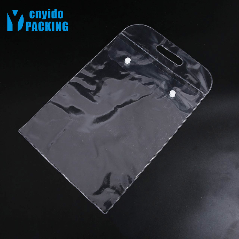 in stock hand button plastic bag transparent pvc snap button bag tote bag garment bag plastic packaging bag factory