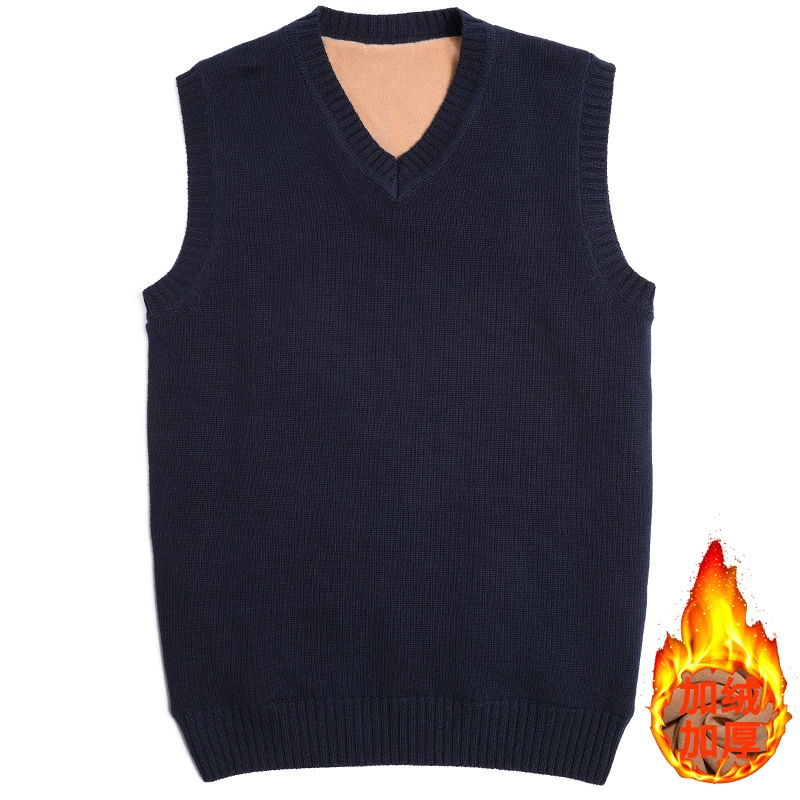 Зимний утепленный свитер на флисовой подкладке, мужской жилет, пуловер с V-образным вырезом, однотонный жилет, жилет без рукавов, Корейский мужской свитер