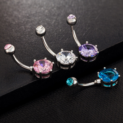 Multicolor zircon medical steel belly button ring, belly button button, piercing fashion navel jewelry factory direct sale