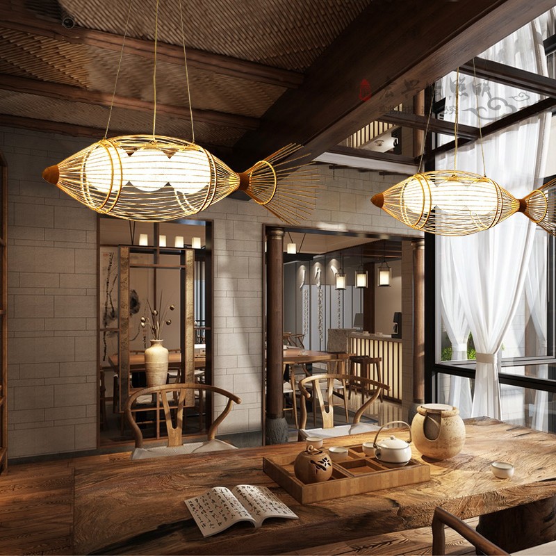 Bambú chino tejido lámpara de bambú hecho a mano japonés té Zen araña tatami dormitorio olla caliente restaurante comedor lámpara de mesa