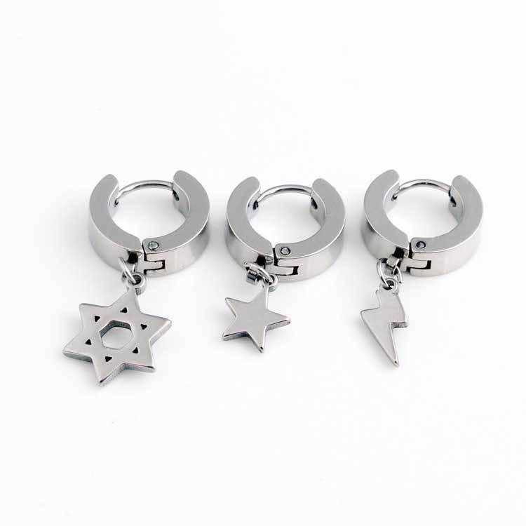 Korean Style Five Pointed Star Titanium Steel Ear Studs For Men_voghion.com