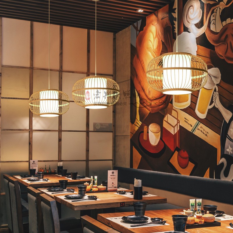 Lámpara de araña de estilo chino de bambú tejido de bambú tatami japonés cama y desayuno dormitorio balcón Sudeste de Asia bambú jaula de pájaros lámpara