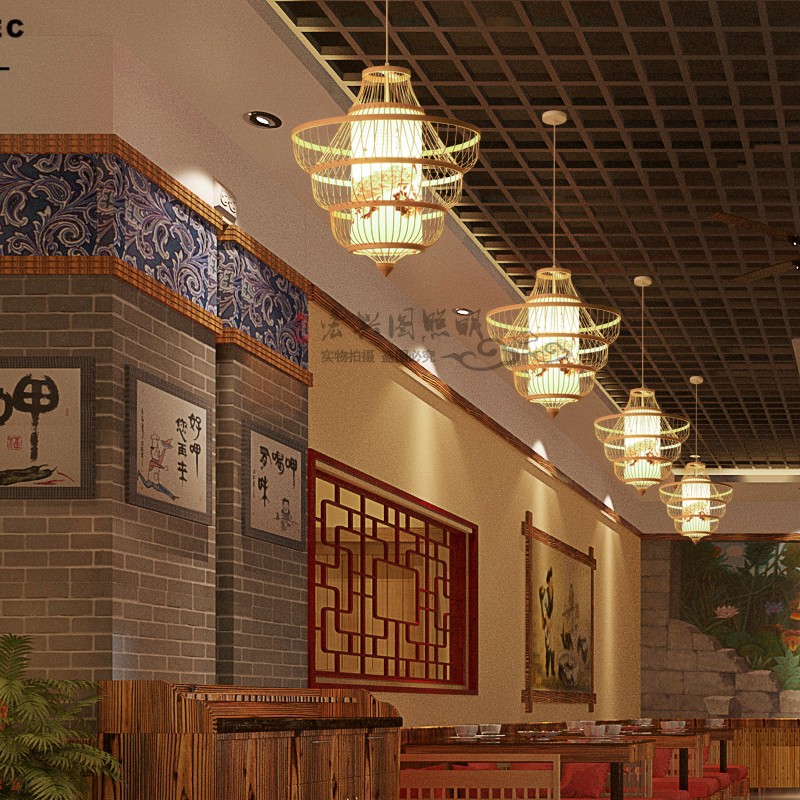 Lámpara de araña de estilo chino de bambú tejido de bambú tatami japonés cama y desayuno dormitorio balcón Sudeste de Asia bambú jaula de pájaros lámpara