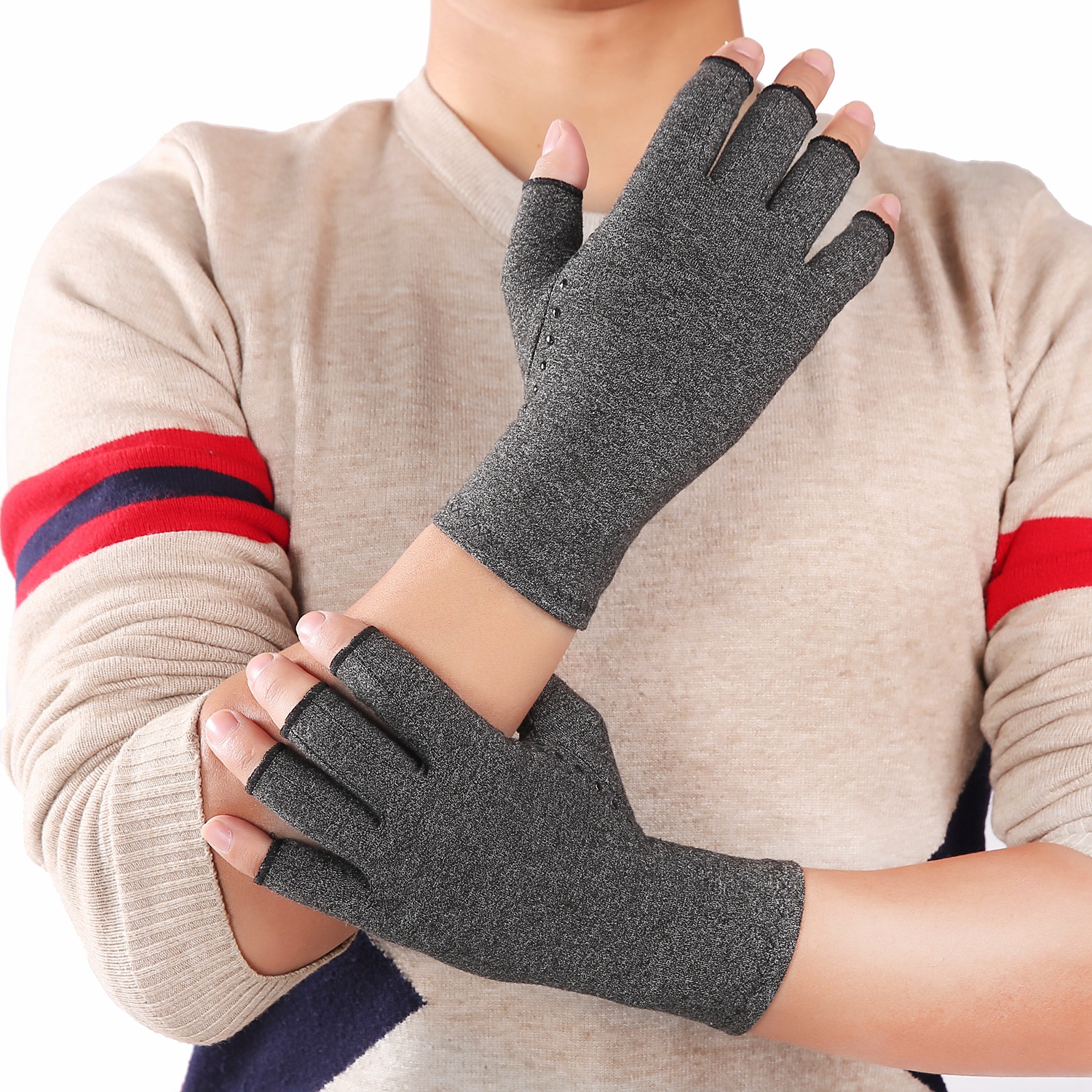Guantes de entrenamiento para deportes de interior, de medio dedo, hechos de algodón y spandex, transpirables, ergonómicos, con puntos de presión, sin dedos y antideslizantes.