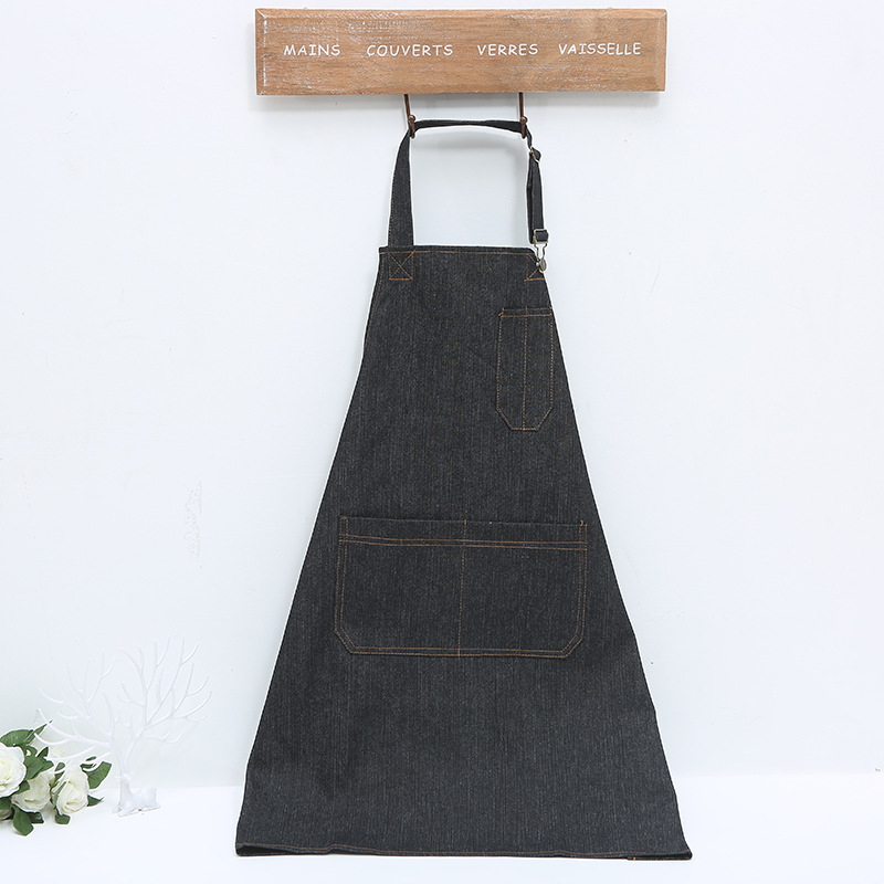 Estilo coreano cafetería Halter Denim delantal moda adulto trabajo ajustable ropa de trabajo impreso logotipo delantal