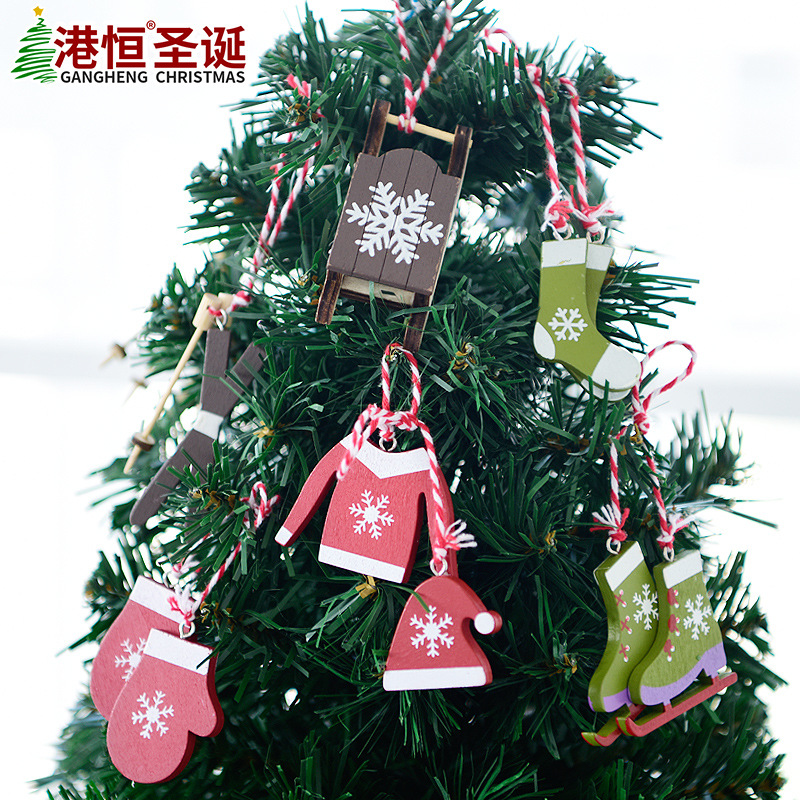 Árbol de Navidad colgante decoraciones de Navidad de madera pintado trineo medias de Navidad guantes creativo colgante de Navidad en caja