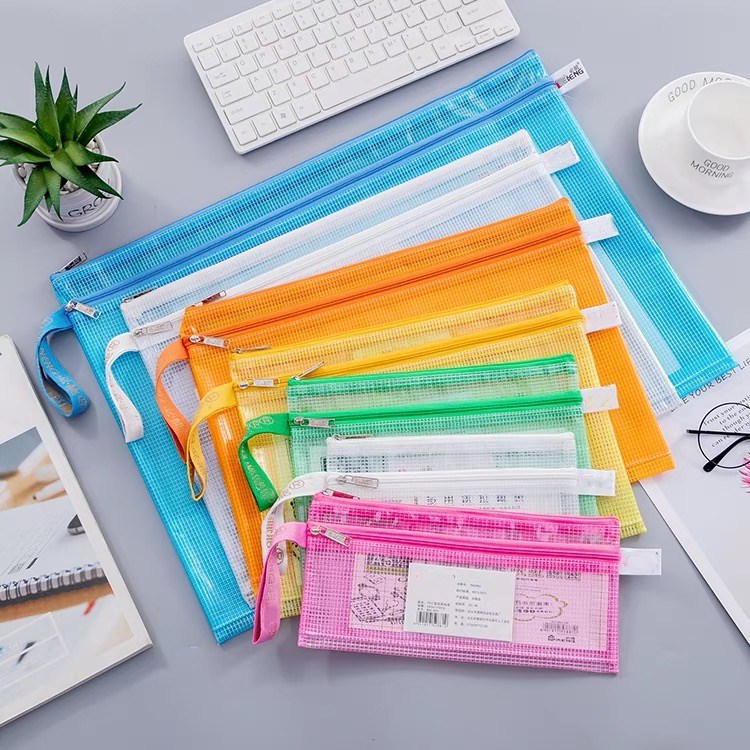 Hongjie H3256 Double Zipper Thickened A4 Double-Layer Mesh Bag Document Bag Tote Bag Exam Paper and Material Organizer Bag