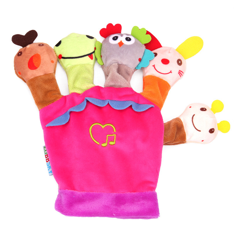 BBSKY marioneta de dedo con caja de música historia de padre-hijo interactivo animal de dibujos animados dedo marioneta guantes de peluche juguete