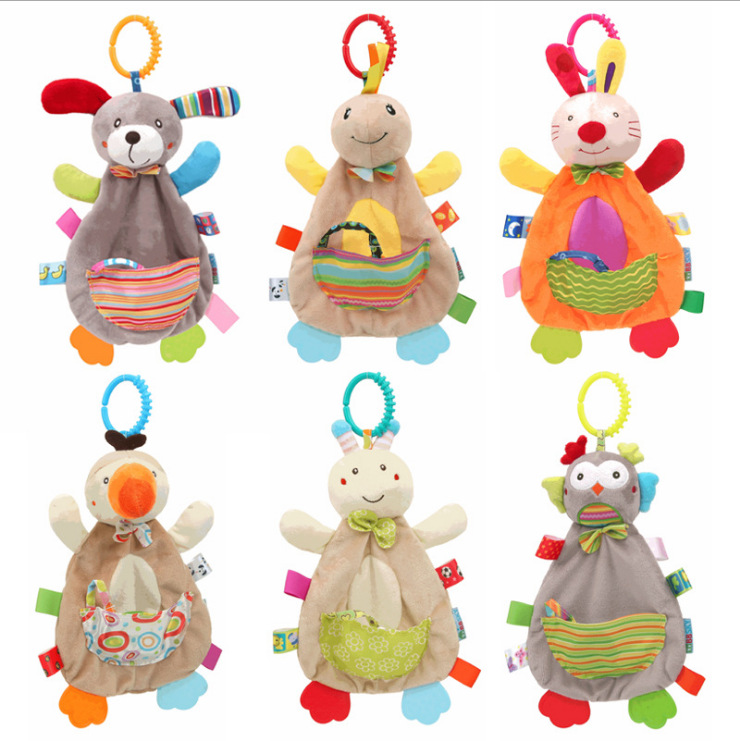 Lindo bolsillo del bebé toalla calmante recién nacido entrada mordedura sonajero muñeca animal BB Peluche juguete Sueño