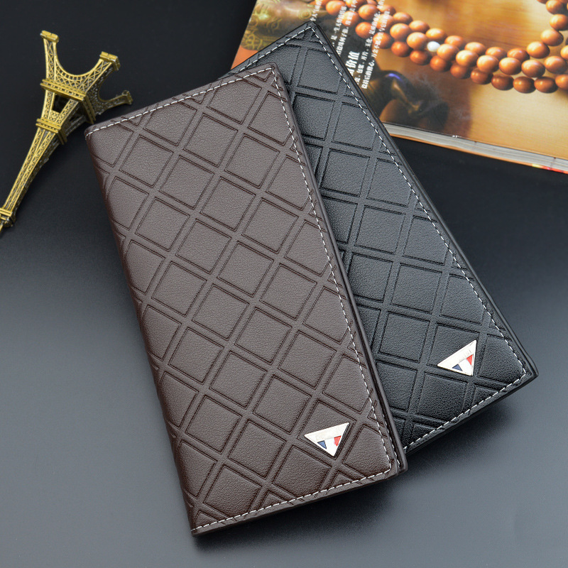 New Men's Wallet Men's Long Wallet Men's Youth Diamond Pattern Multi-Card Position Thin Business Soft Wallet Suit Bag
