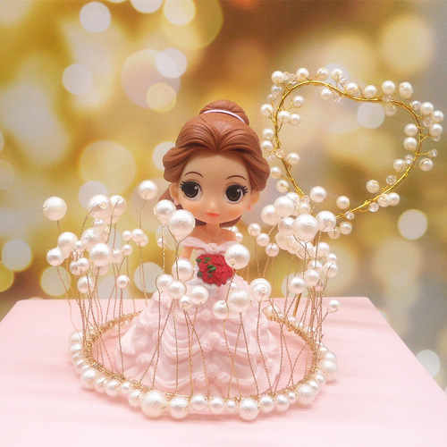 Pearl Crown Seaweed Alloy Ornament Seaweed Birthday Cake Baking Decoration BABY Bridal Headdress Round Model