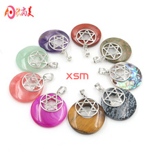 跨境外贸新品中国风天然绿东陵平安扣水晶吊坠项饰六芒星吊坠