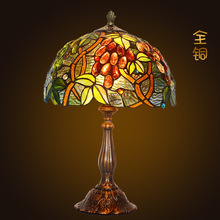 厂家直销 欧式田园复古全铜台灯书房卧室床头灯帝凡尼玻璃灯