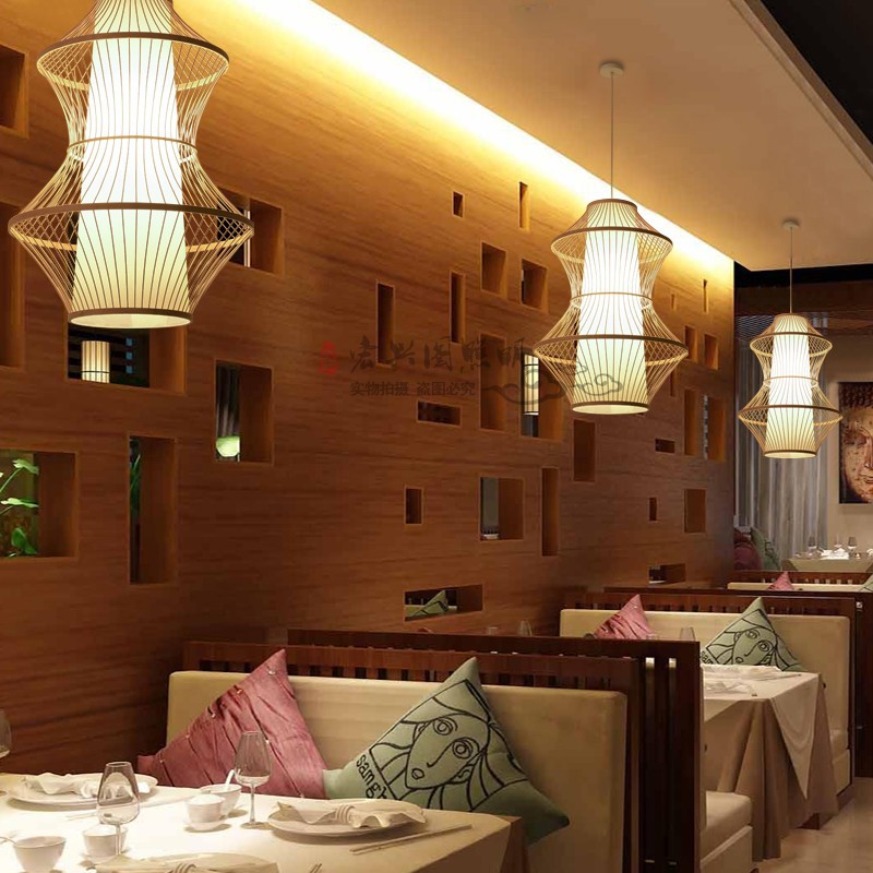 Lámpara de araña de estilo chino de bambú tejido de bambú tatami japonés cama y desayuno dormitorio balcón Sudeste de Asia bambú jaula de pájaros lámpara