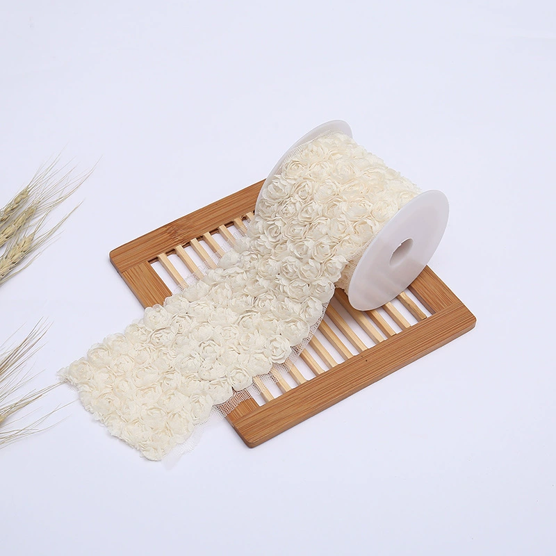 Ткань с розами и вышивкой на сетчатой основе, 3D-вышитая шифоновая ткань для свадебных платьев с широким кружевом.