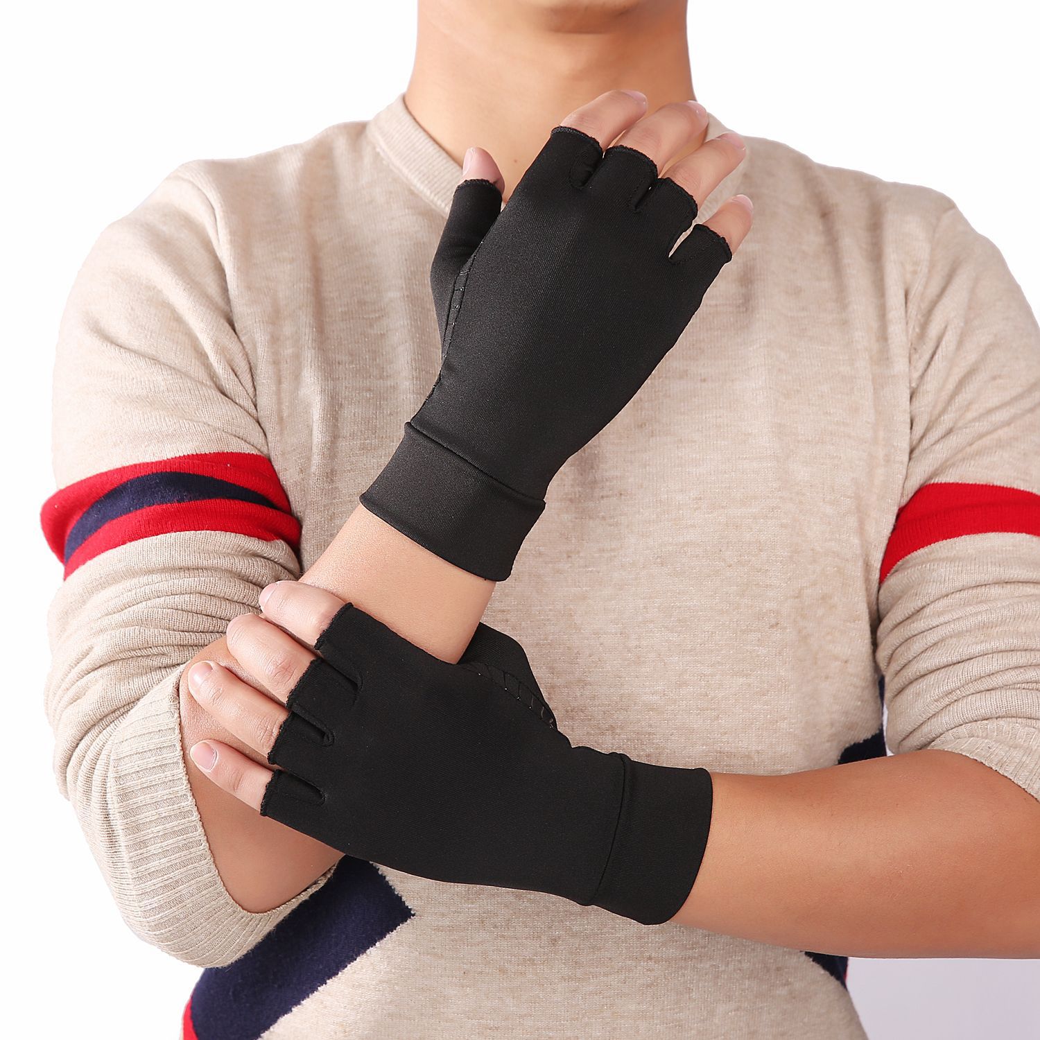 厂家室内男女运动铜纤维护理露指手套康复训练压力手套批发