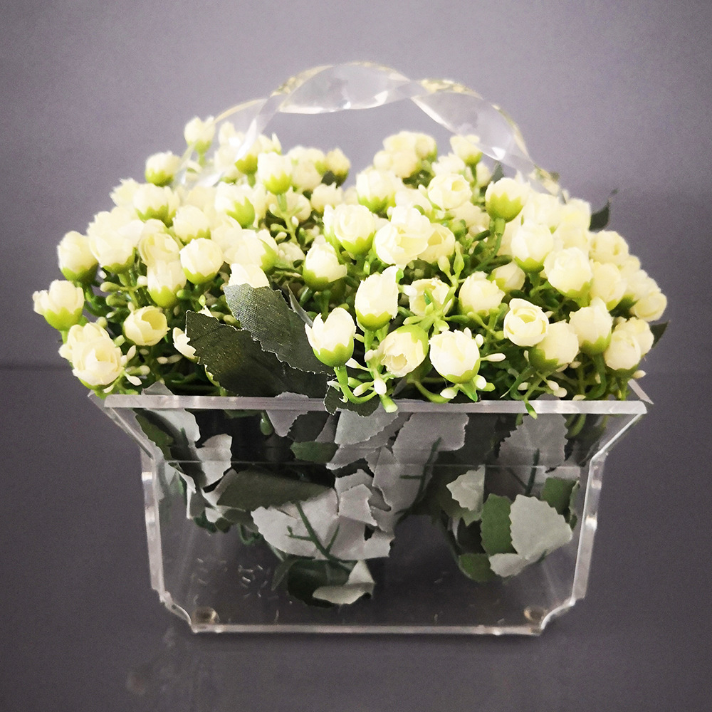 高档透明亚克力花蓝有机玻璃手提方形盒子花店装饰玫瑰花盒工艺品