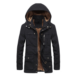 Foreign Trade Autumn and Winter New Men's Fleece Washed Casual Jacket Men's Mid-length Windbreaker Jacket Large Size Jacket