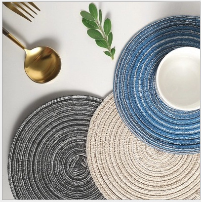 Japanese handmade ramie placemats with thread round thick table mats heat insulating mats cup mats plate mats