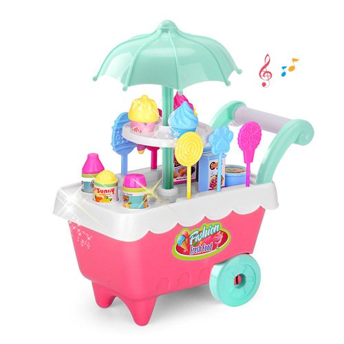 Children's Kitchen Playset Cooking Game for Girls, Role-Playing with Sound and Light Ice Cream Cart Toy, Wholesale