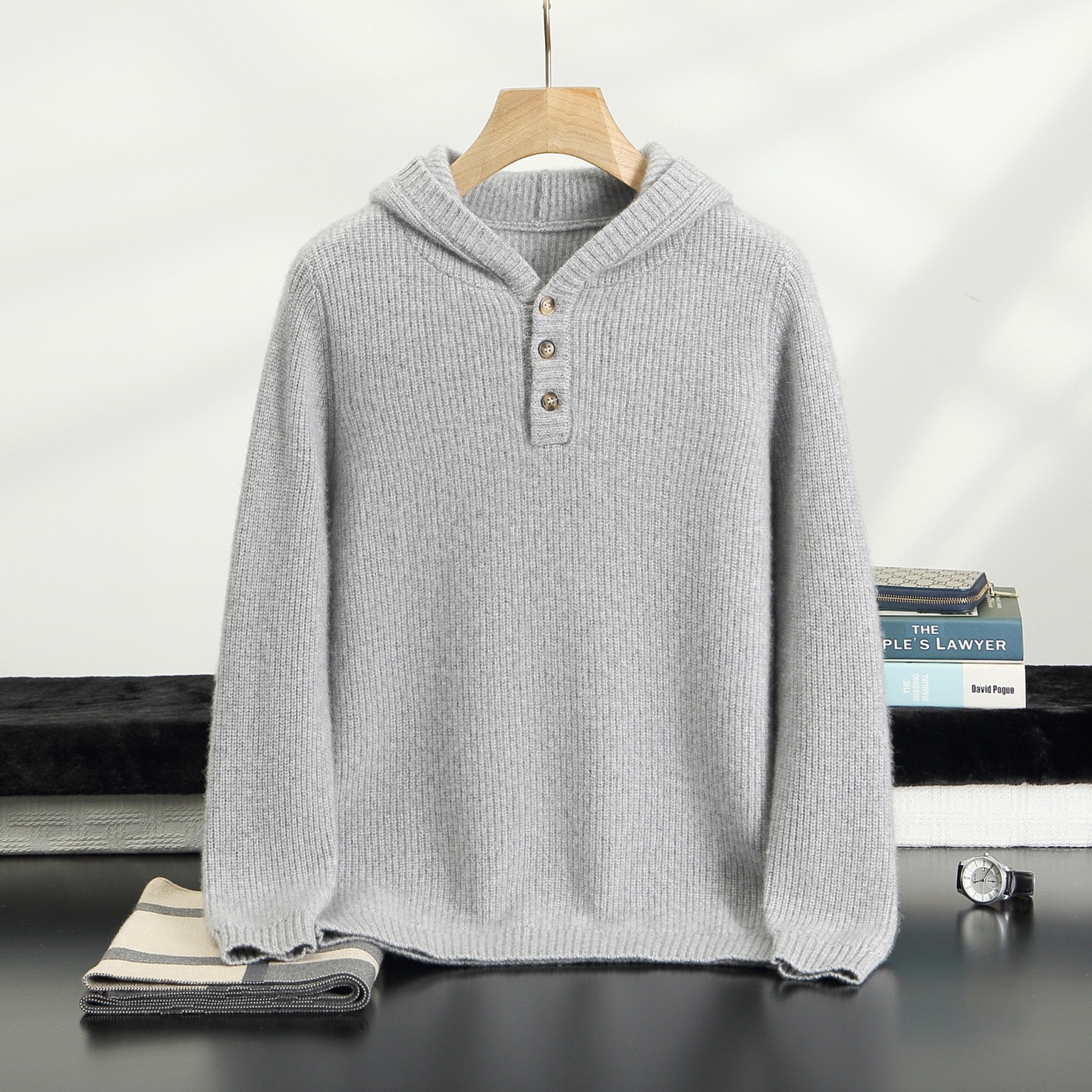 Factory in-stock cross-border new thickened men's cashmere hoodie, loose and versatile knit sweater