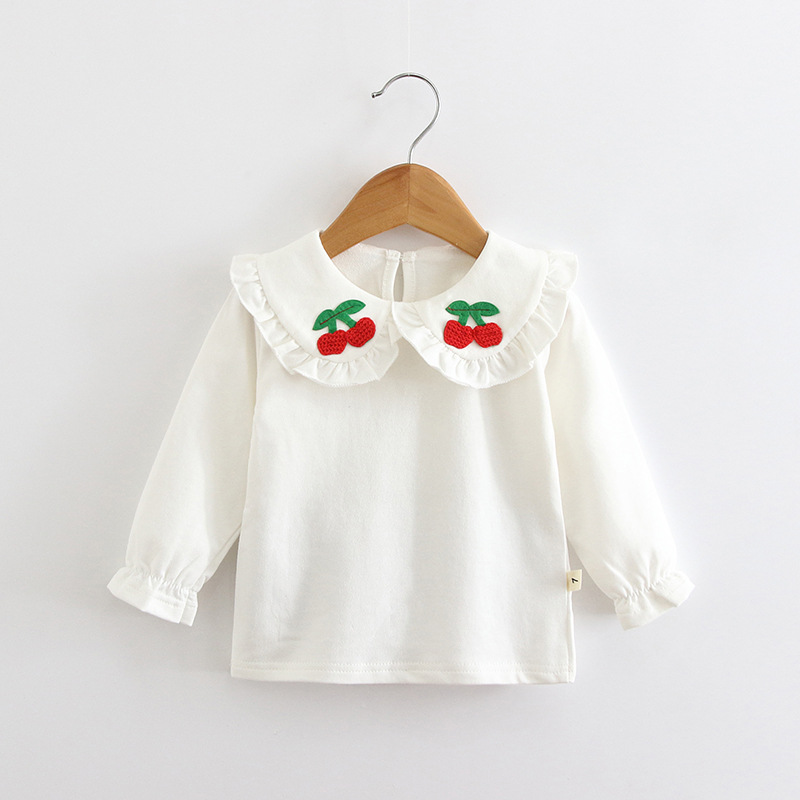Cross-border girls doll collar long-sleeved T-shirt pure cotton baby white bottoming shirt 2024 new children's spring and autumn tops