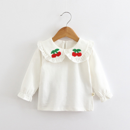 Cross-border girls doll collar long-sleeved T-shirt pure cotton baby white bottoming shirt 2024 new children's spring and autumn tops