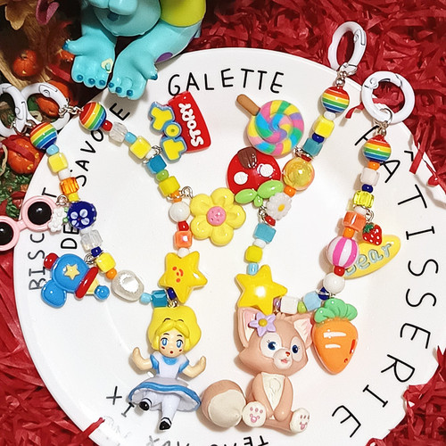 Crystal Colorful Beaded Cute Little Fox Alice Phone Chain Bag Pendant Keychain Back Clip Chain Exquisite Craftsmanship Hanging Chain