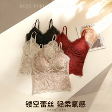 法式衣架款蕾丝美背内衣一体固定杯收副乳内衣性感辣妹V领外穿吊