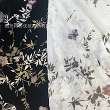 现货供应 140锦绒反吊印烂花竹叶蝴蝶面料仿真丝绒面料新中式时装
