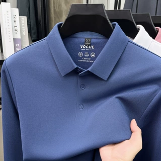 春秋男士长袖Polo衫翻领T恤中年商务休闲上衣抗皱百搭男装打底衫t