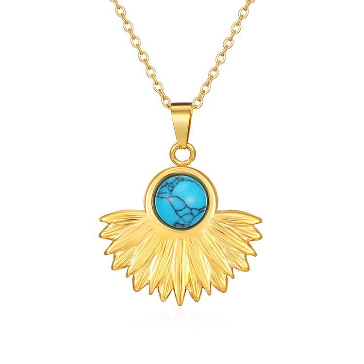 Collier d'amour en queue de poisson de luxe léger transfrontalier mode or naturel turquoise pendentif en acier titane en forme d'éventail collier de clavicule chaîne pour Wo_voghion.com