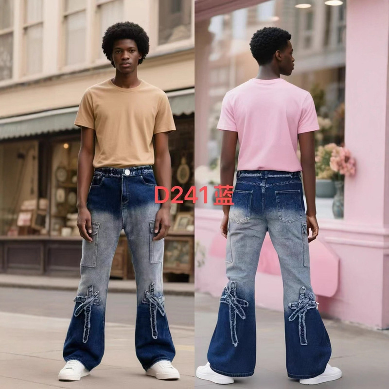 Cross-Border New Style Straight Loose Jeans for Men, Vintage Print Hip-Hop Gothic Streetwear Harajuku Men's Casual Wear