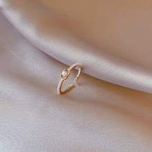 s925 纯银 小粒珍珠戒指女  小众设计高级感开口可调节食指指环