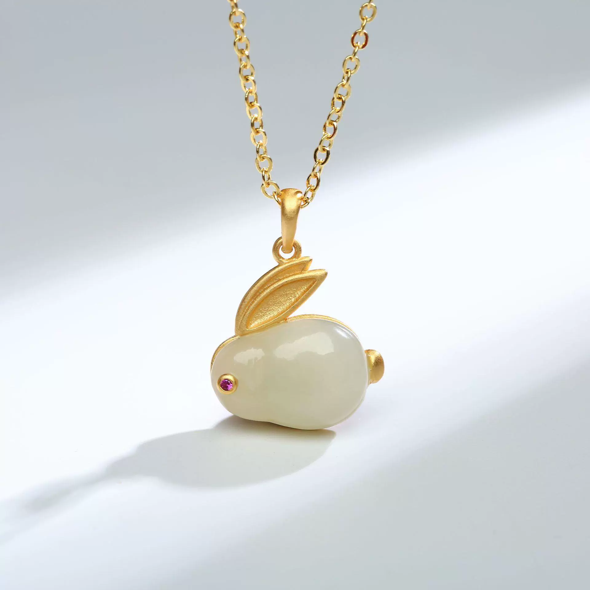 Organic rabbit white jade, pendant, accessory, 2023 collection, silver 925 sample