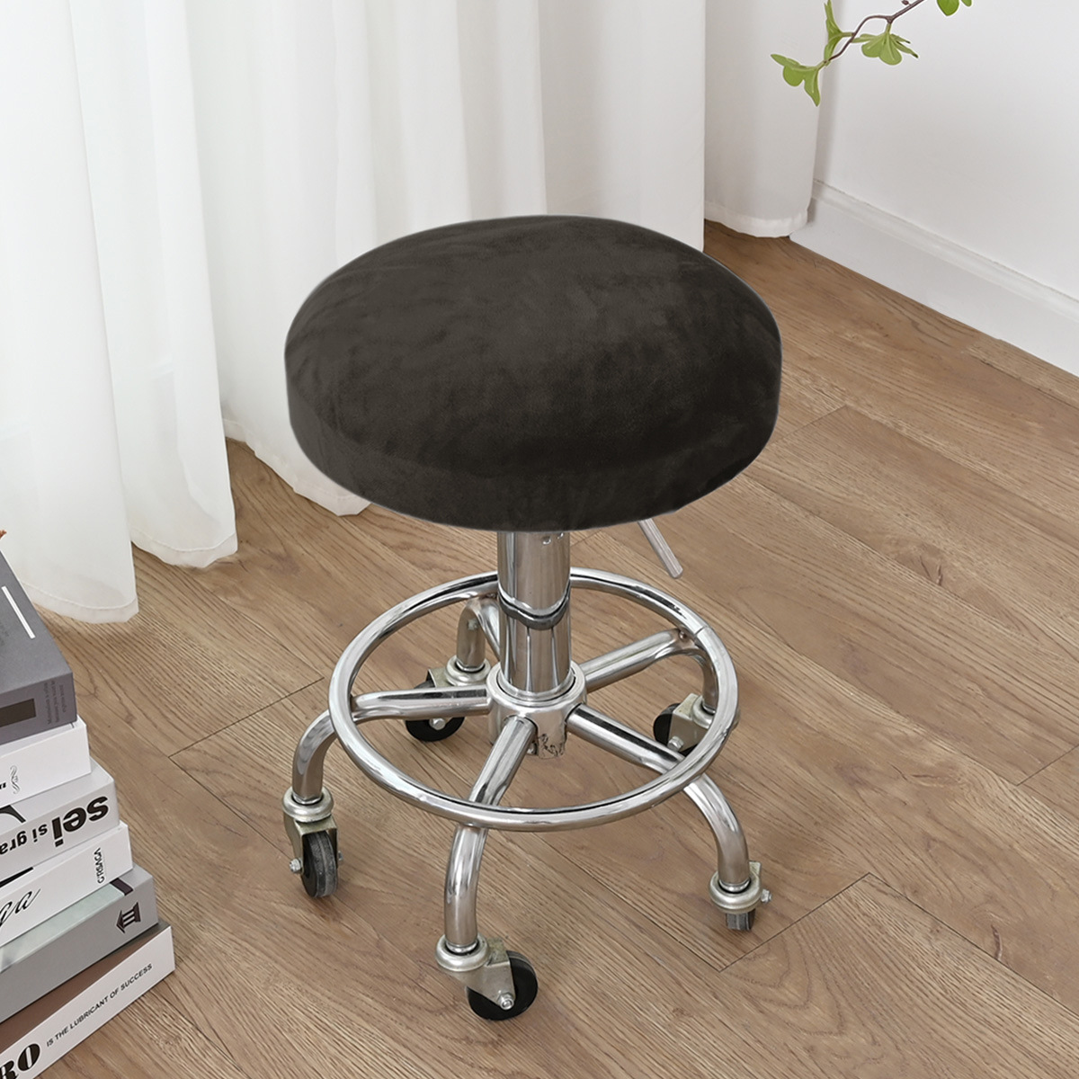 Venta al por mayor de puntos transfronterizos, funda redonda de forro polar elástico de color puro, funda redonda de terciopelo de zorro plateado grueso, funda para silla giratoria