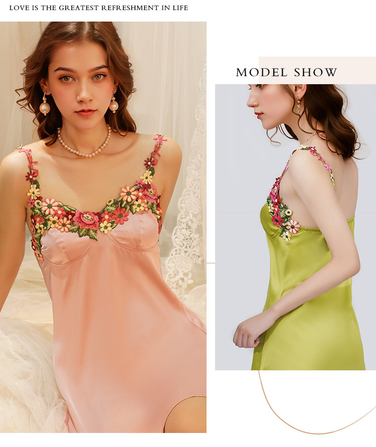 Yiying nouvelle chemise de nuit sexy sangle satin pyjamas femmes été pur désir style chemise de nuit tentation sexy lingerie costume_voghion.com