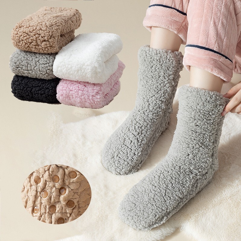 Winter Foot Warmers for Men and Women, Fleece-Lined and Thickened Lamb Wool Thermal Sleep Socks, Floor Maternity Socks, Warm