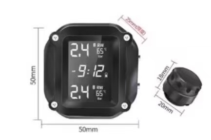 Motorcycle Tire Pressure Monitor with Internal and External Tire Pressure Clock, Digital Display, Color Screen, Electric Vehicle Tire Pressure Detection Tpms