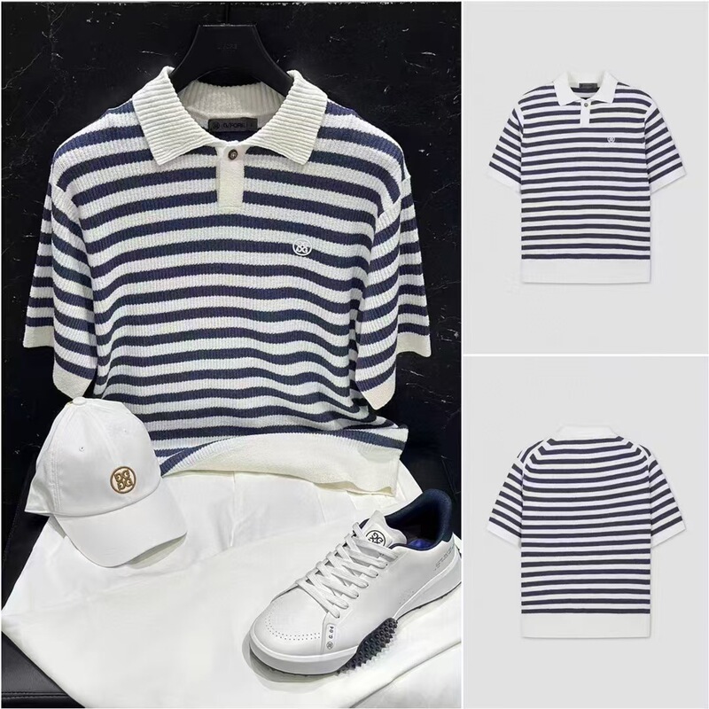 Spring and Autumn New Golf Men's Shirt with Collar, Logo Stripe, Short Sleeve, Versatile Fashionable Knitwear Spring and Autumn New Golf Men's Shirt with Collar, Logo Stripe, Short Sleeve, Versatile Fashionable Knitwear