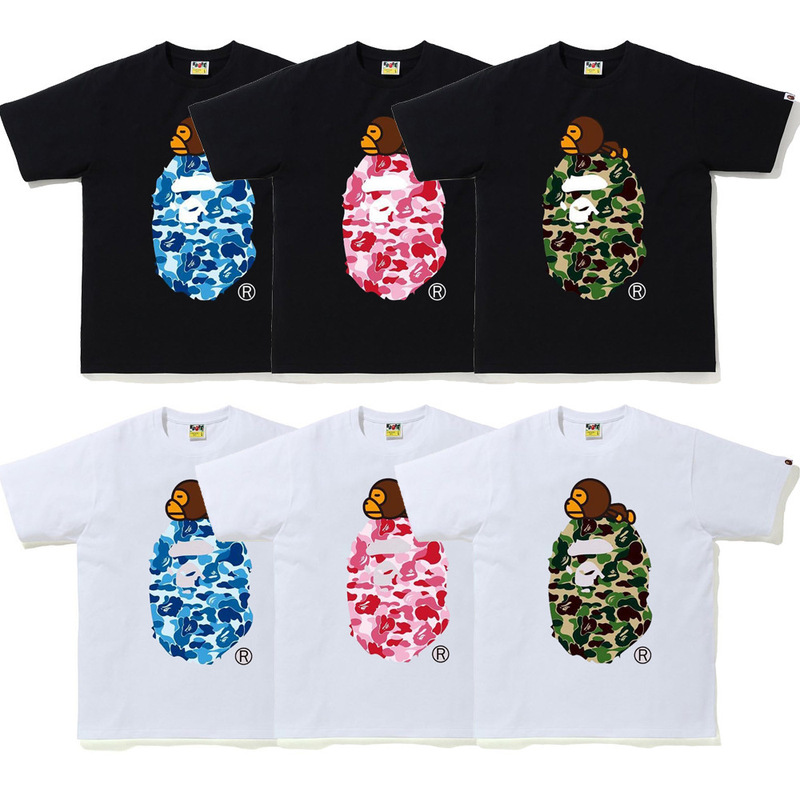 Cross-border explosions bape short-sleeved cartoon camouflage blue and green pink Japanese fashion brand couples cotton T-shirt